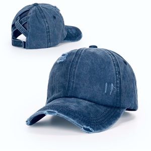 Women’s blue distressed ball cap